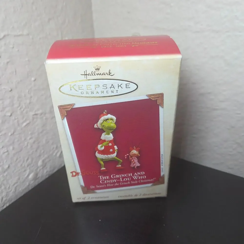 Vintage 2003 Hallmark Keepsake Grinch and Cindy Lou Who Christmas Ornaments